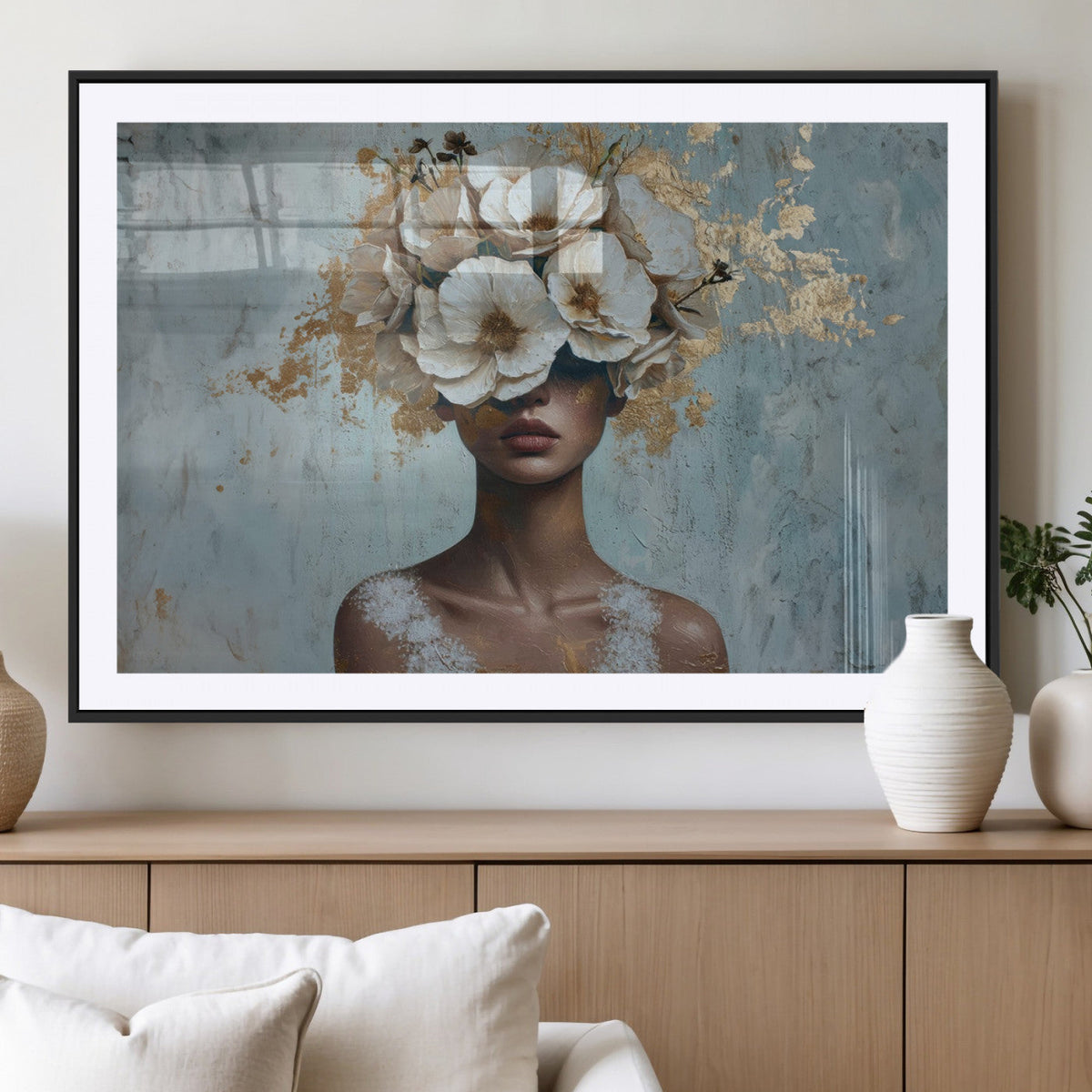 Golden Petal Wall Art - Petal Silhouette Woman Wall Art