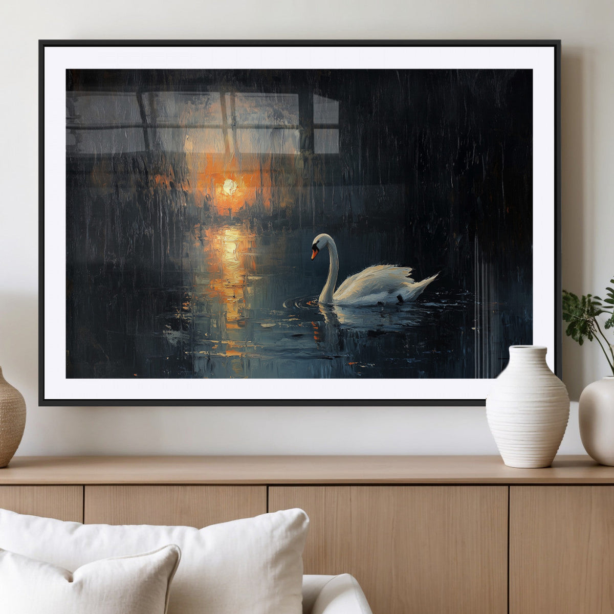 Abstract Swan on Water Wall Art Canvas Print - Elegant