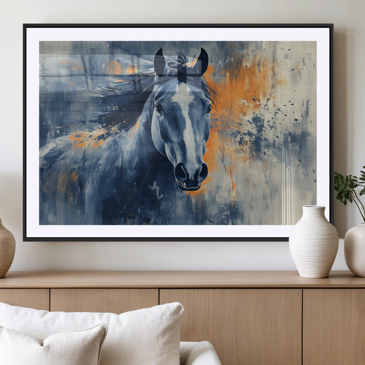 Abstract Blue Horse Wall Art Print Canvas | Horse Wall Art