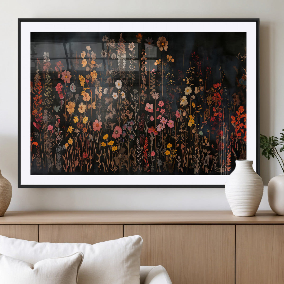 Large Floral Painting Print Illustration Flowers Canvas Wall