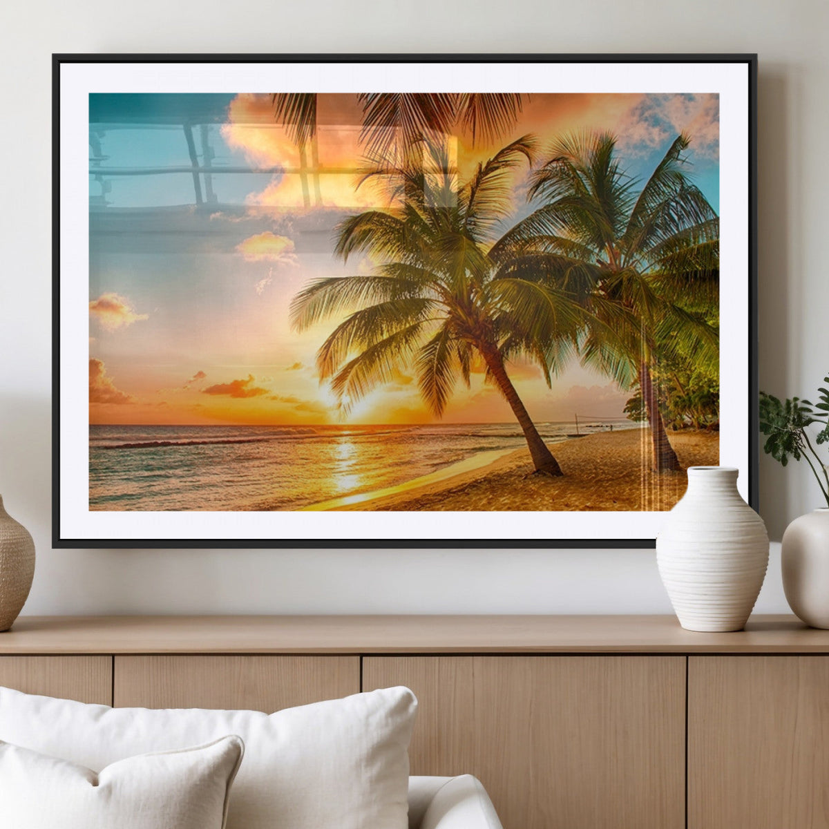 Tropical Sunset Beach Canvas Wall Art Print – Vibrant Palm