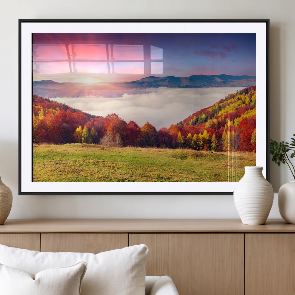 Autumn Mountain Foggy Landscape Wall Art Canvas Print |