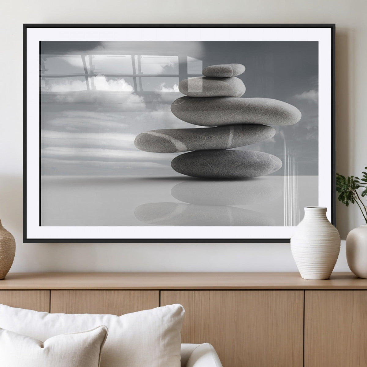 Still Life Black and White Zen Stones Wall Art Canvas,