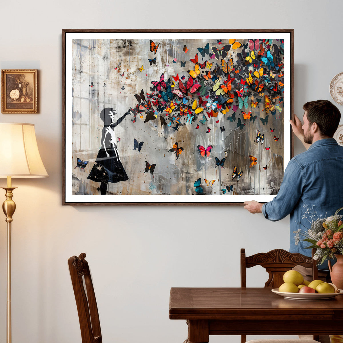 Banksy Butterfly Girl Wall Art – Modern Graffiti Canvas