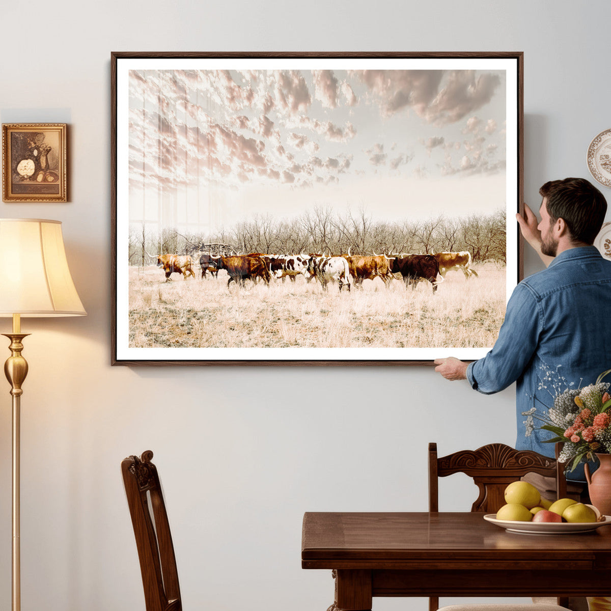 Longhorn Cattle Wall Art Canvas Print – Framed Texas Ranch