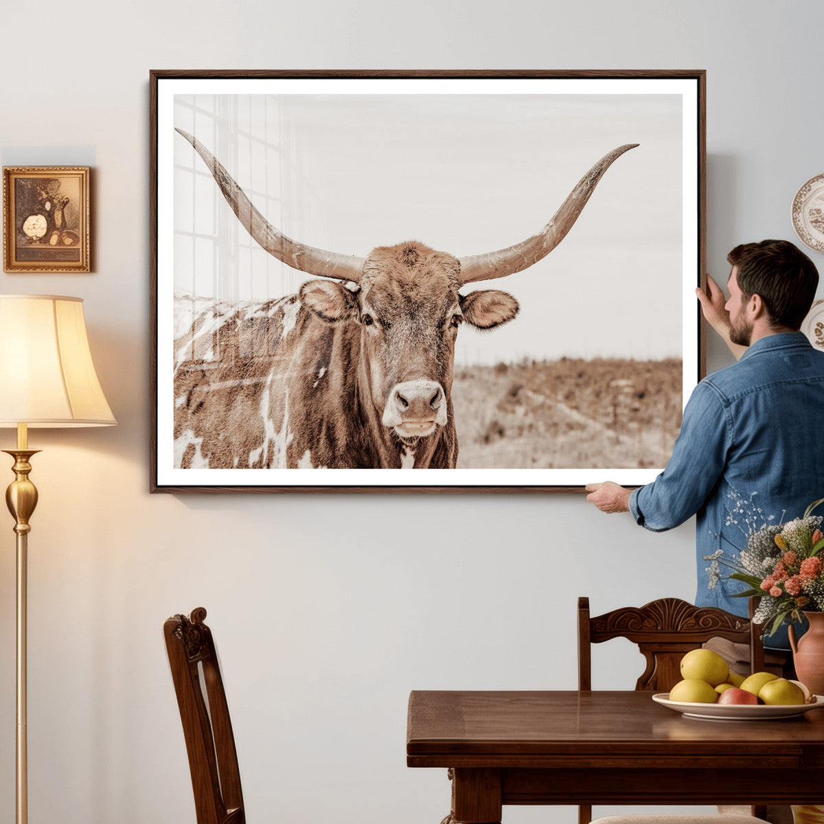 Longhorn Cow Wall Art Canvas Print – Framed Texas Ranch
