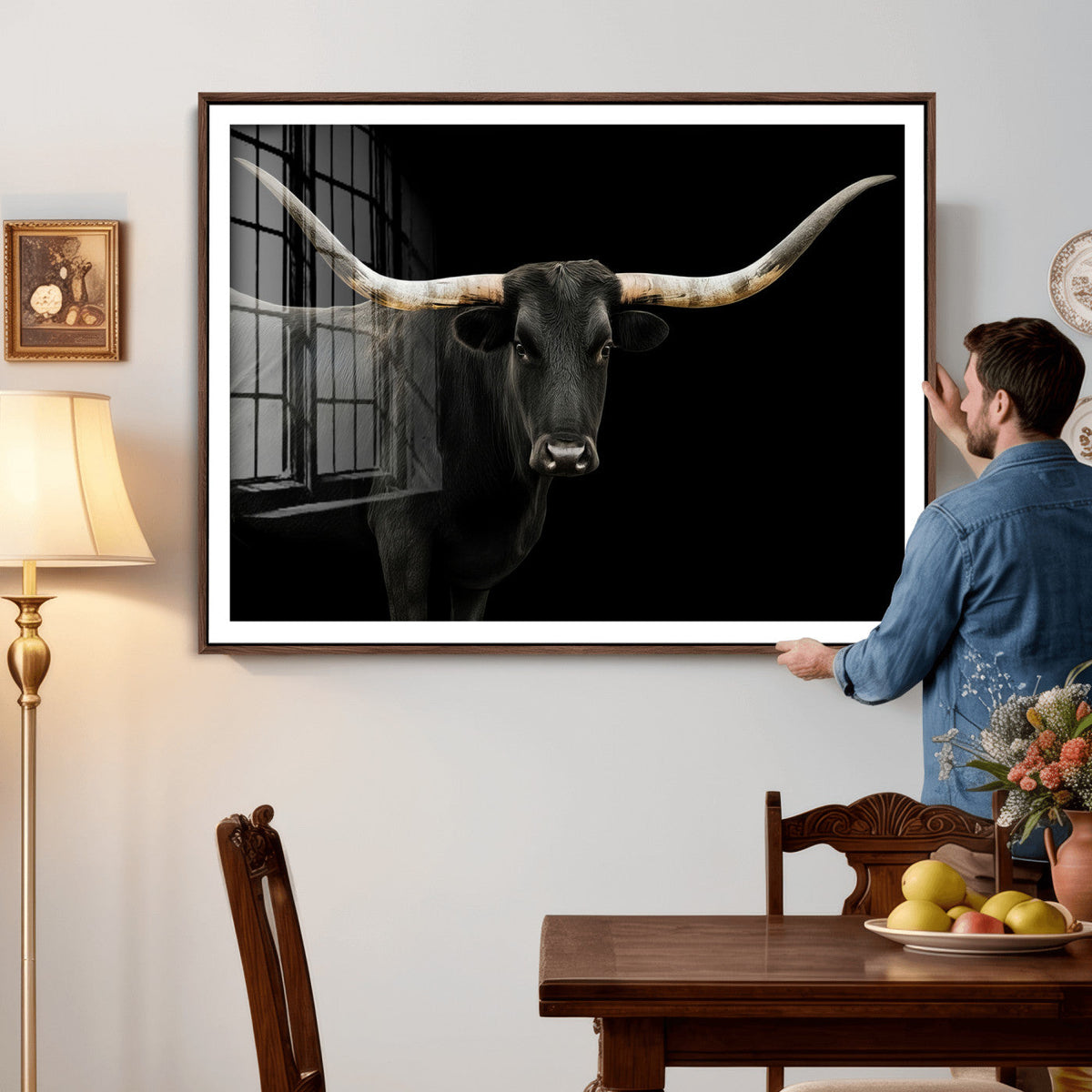 Longhorn Cattle Wall Art Canvas Print – Framed Texas Ranch