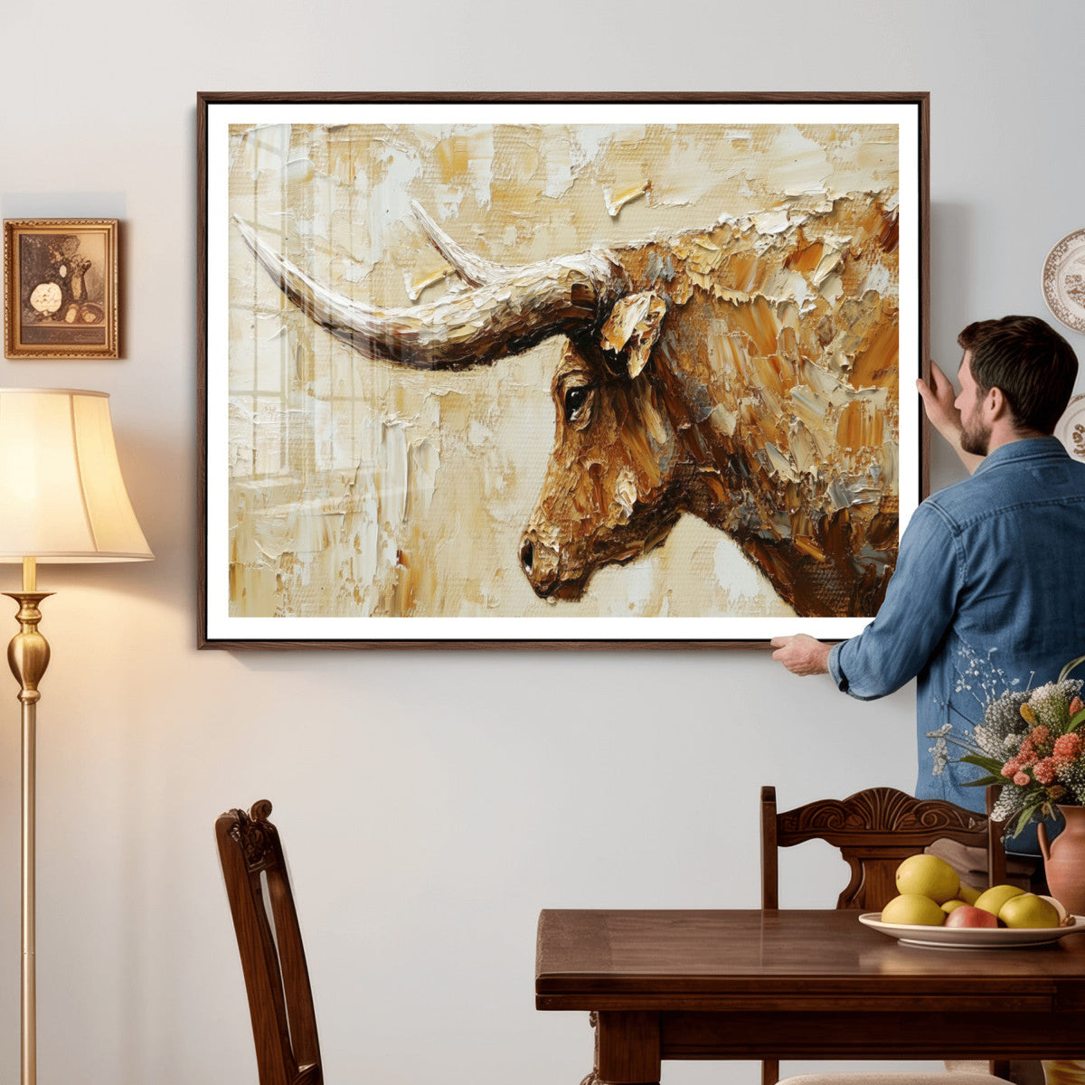 Rustic Longhorn Bull Wall Art Canvas Print – Vintage Western