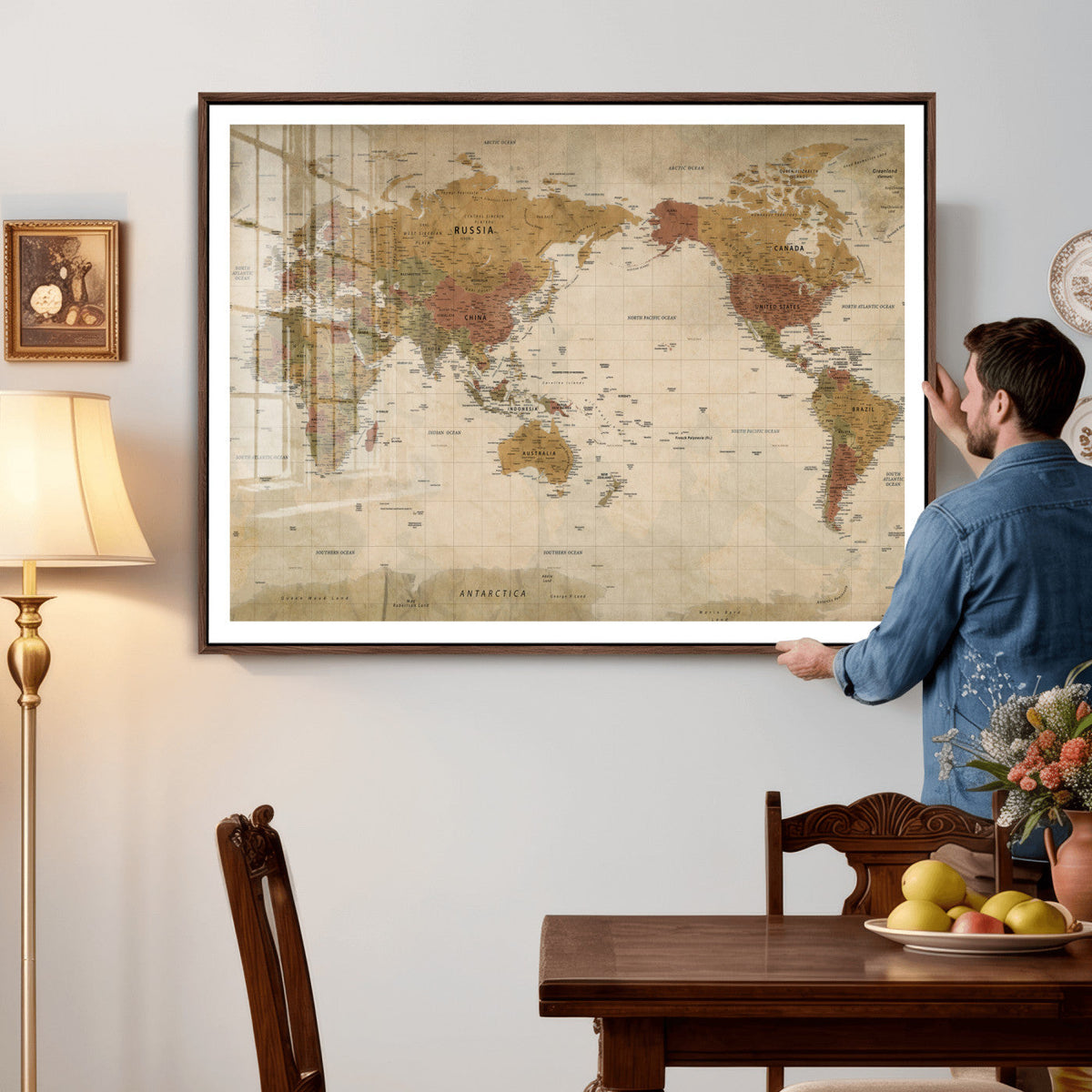 Vintage Detailed World Map Wall Art Canvas Print – Antique