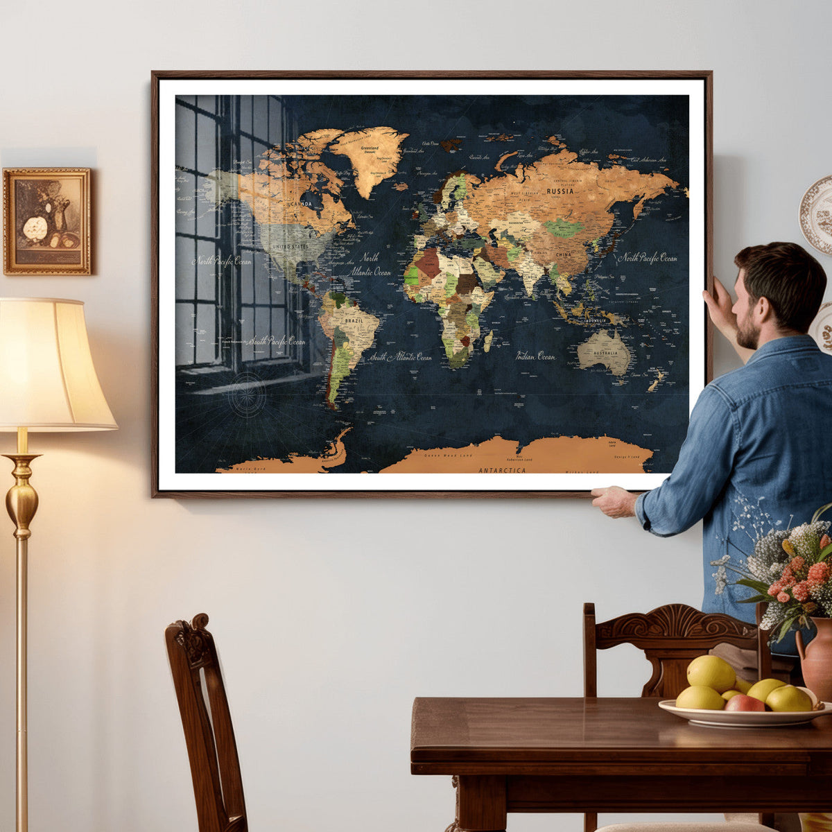 Vintage World Map Canvas Wall Art – Detailed Map with