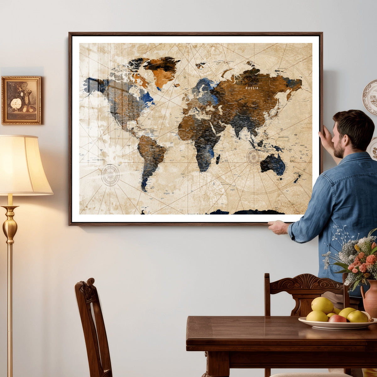 World Map Canvas Print – Framed Travel Map Wall Art for