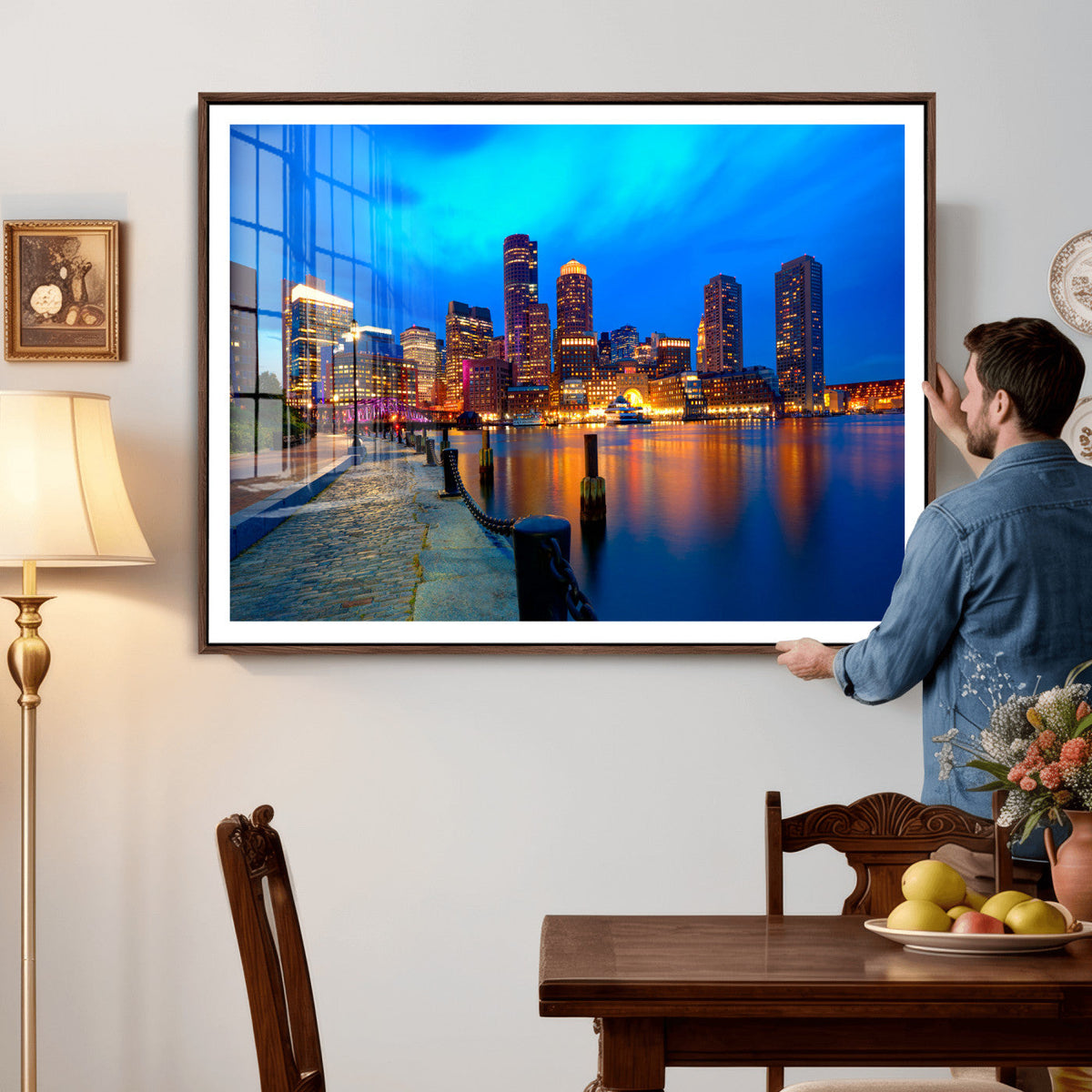 Boston Wall Art Canvas Print, Boston City Downtown Night