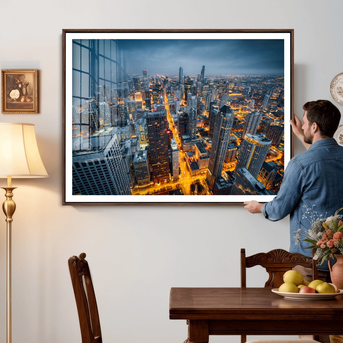 Chicago Wall Art Canvas Print - Chicago City Downtown Night