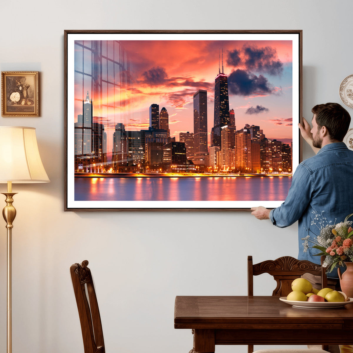 Chicago Wall Art Canvas Print - Chicago City Downtown Night