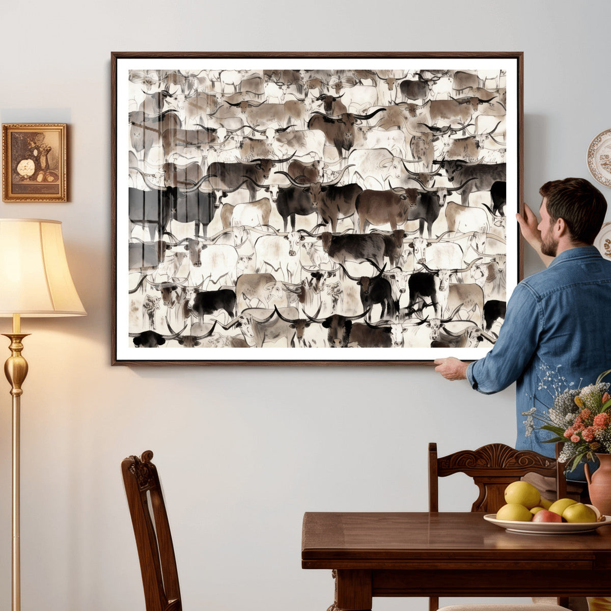 Abstract Texas Longhorn Print - Longhorn Herd Print for