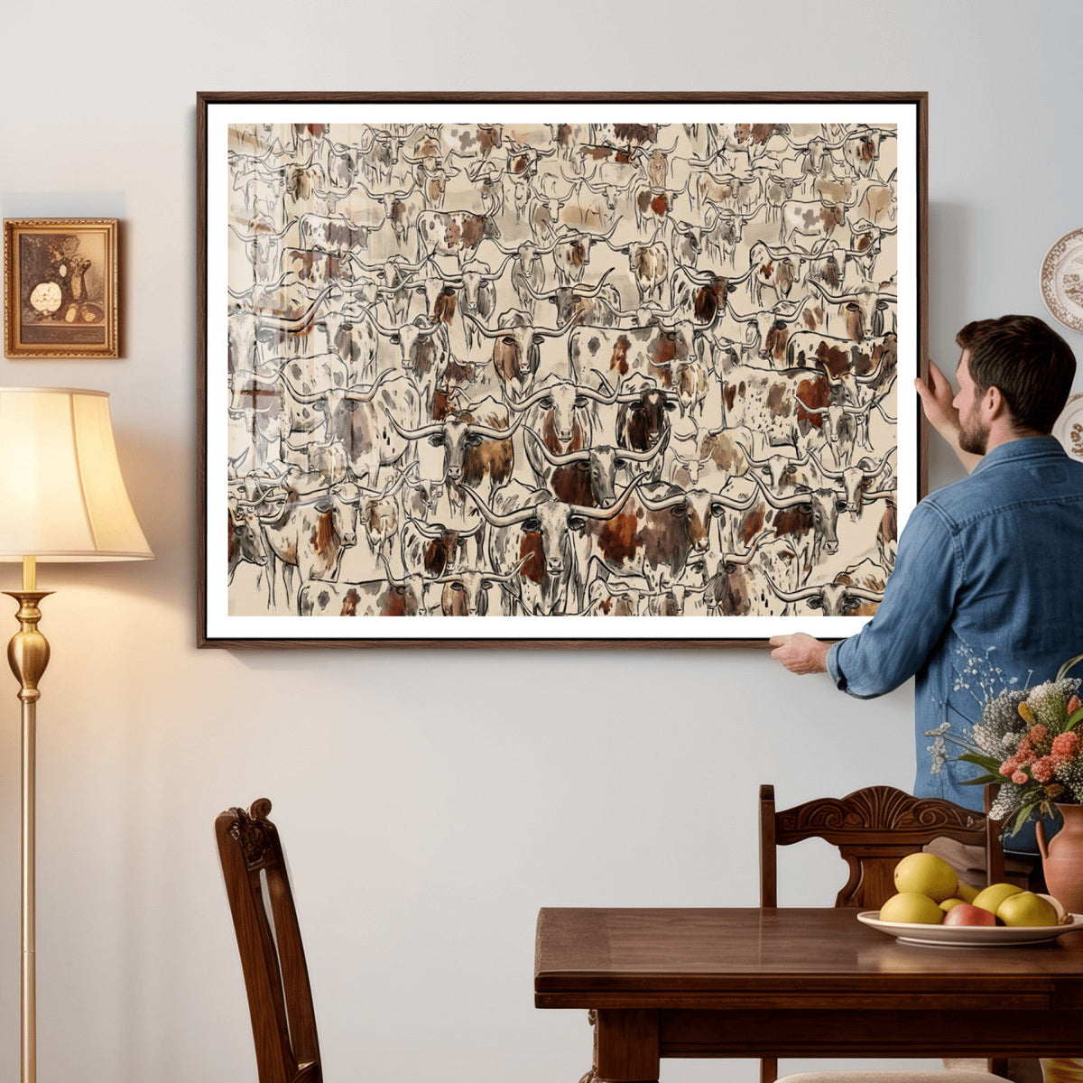 Abstract Longhorn Wall Art Canvas Print - Farm Animal