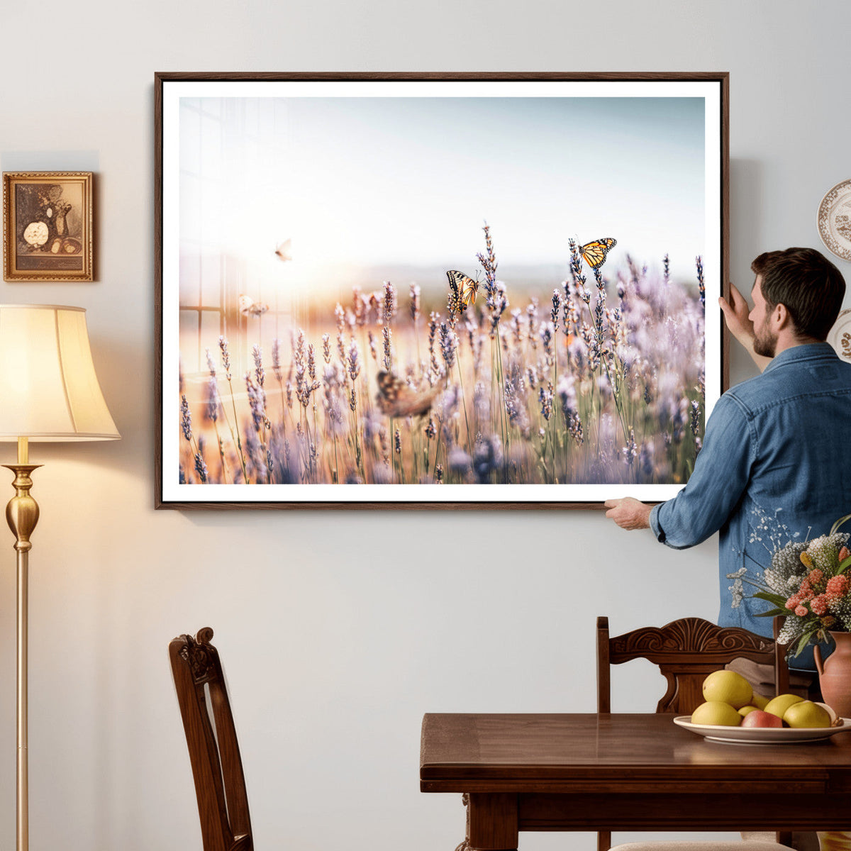 Lavender Field Wall Art Canvas Print, Butterfly Floral