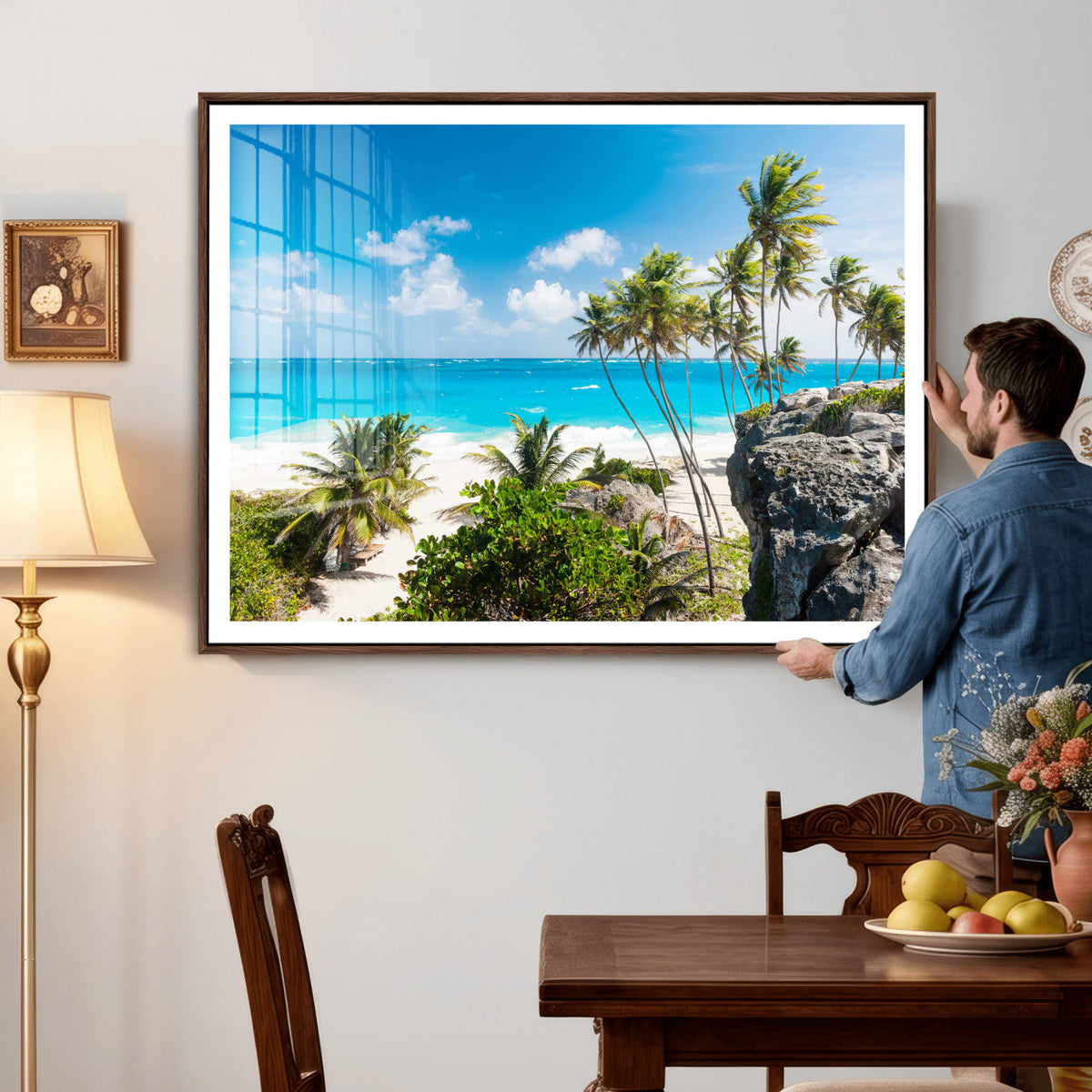 Tropical Beach Wall Art Canvas Print, Palm Tree Ocean
