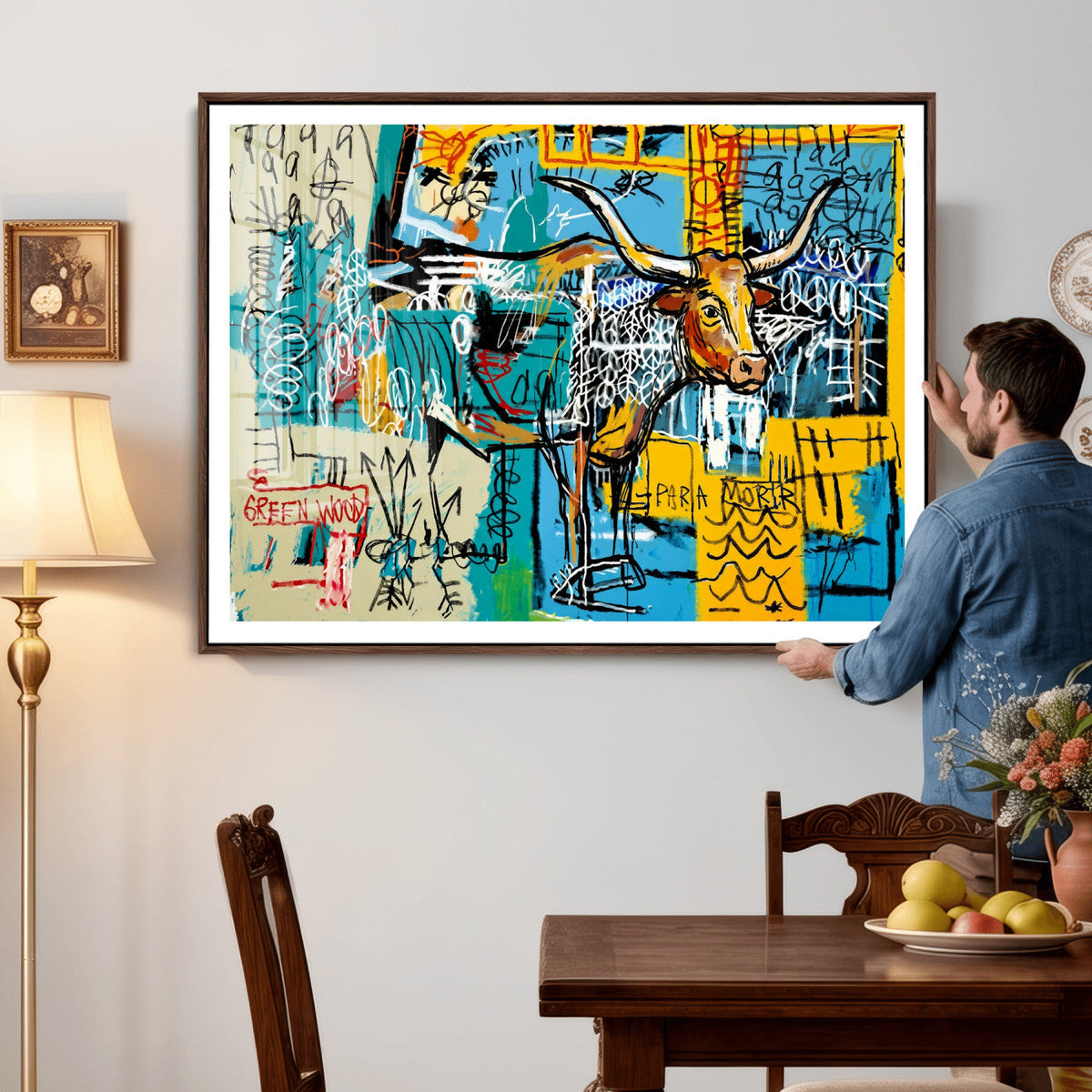 Basquiat Style Bird Bull Graffiti Wall Art Canvas Print,