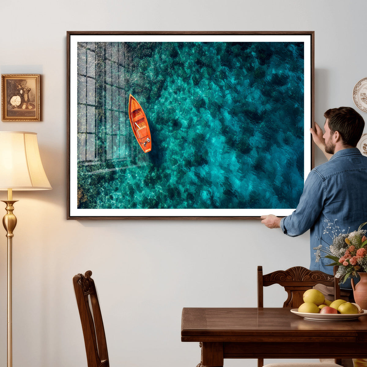 Turquoise Ocean Boat Wall Art Canvas Print
