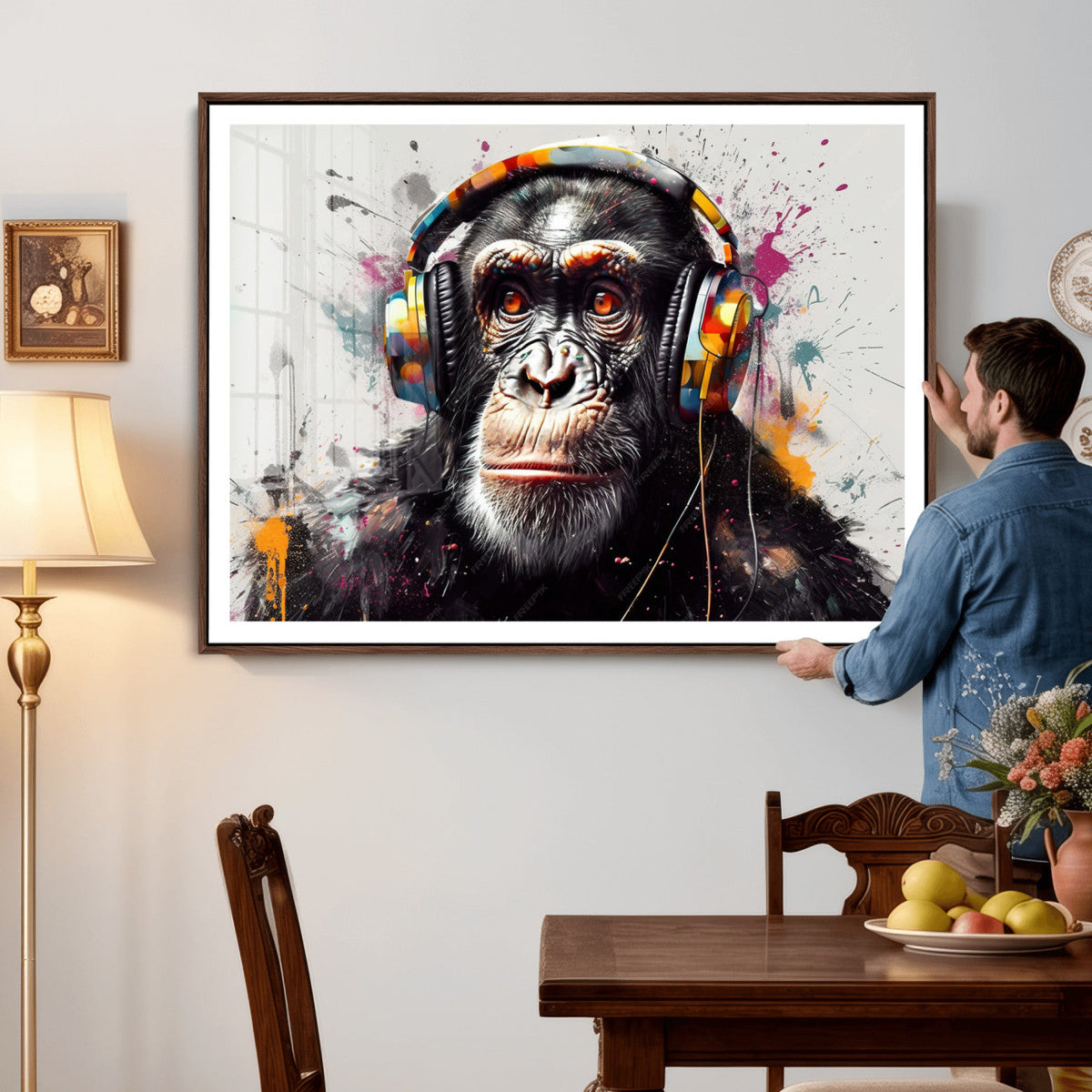 Dj Monkey Wall Art Canvas Print – Colorful Pop Art Banksy