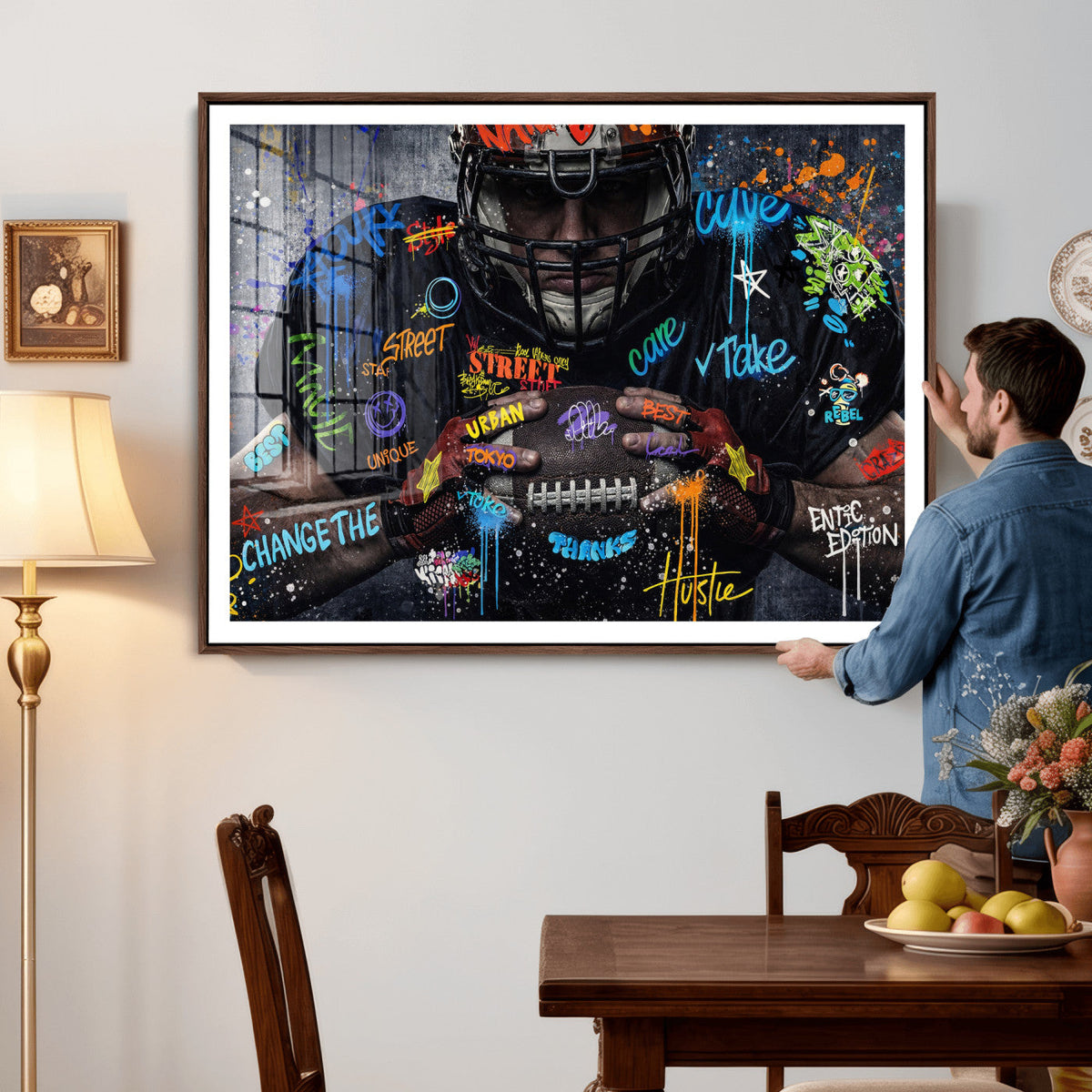 Graffiti American Football Player Street Art Wall Art Canvas