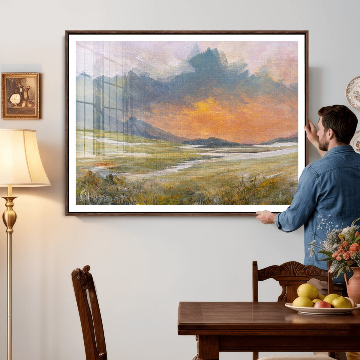 Mountain Sunset Wall Art Canvas Print Vintage Landscape