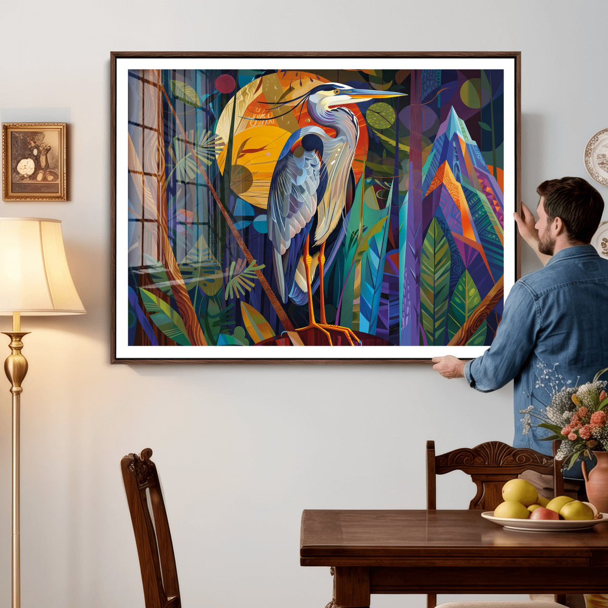 Colorful Heron Wall Art Canvas Print Tropical Bird Abstract
