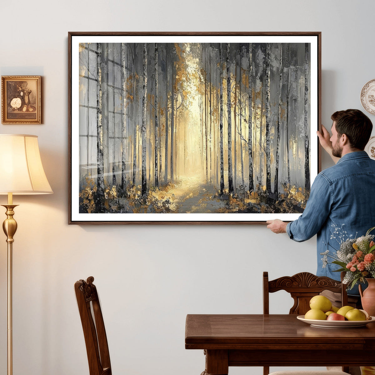 Abstract Birch Forest Wall Art Canvas Print – Modern Neutral