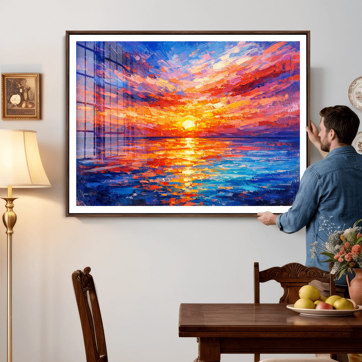 Colorful Knife Ocean Sunset Canvas — Orange Pink Teal