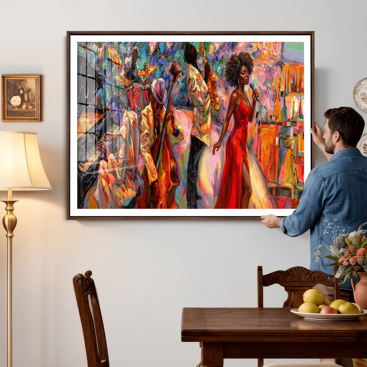 African American Jazz Singer Canvas Art — Red Dress Black