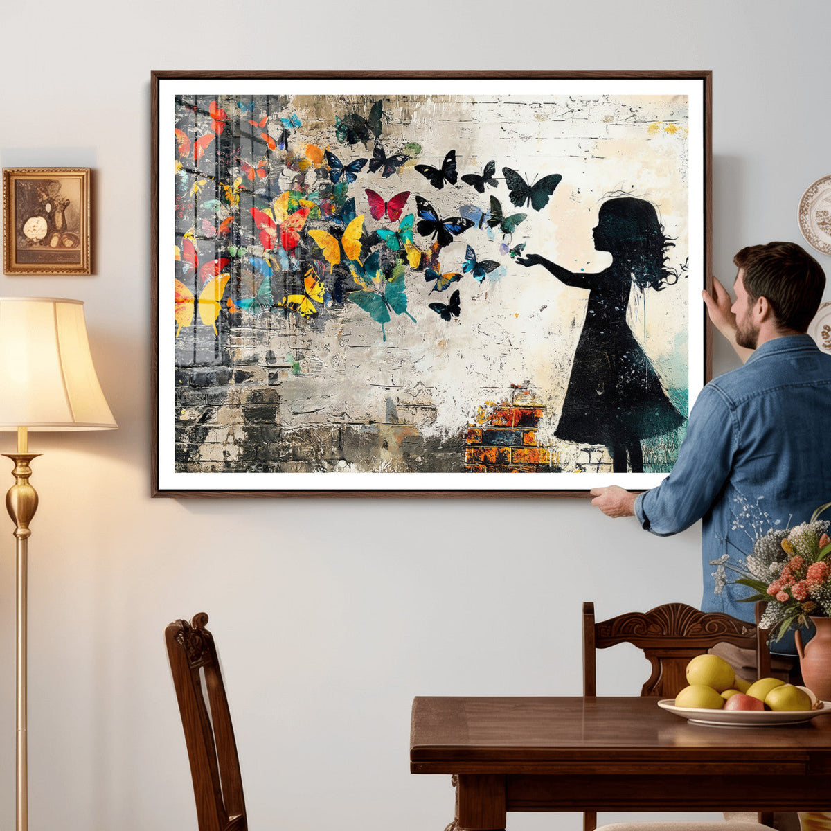 Banksy Butterfly Girl Wall Art Canvas Print, Framed Street