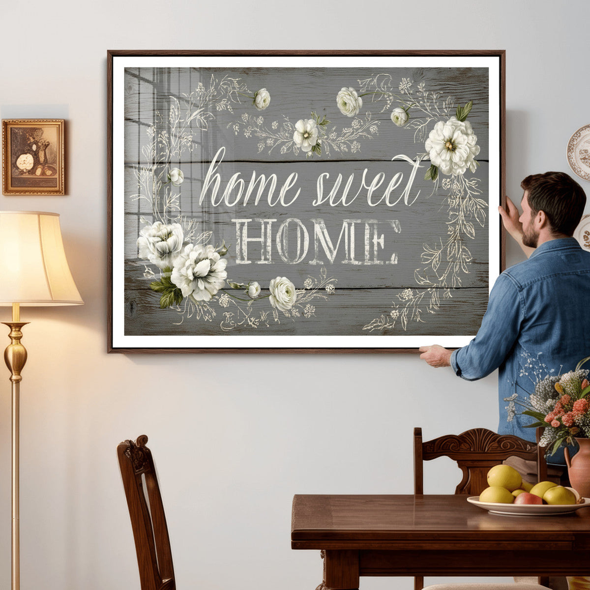 Home Sweet Home Wall Art Canvas Print, Floral Farmhouse