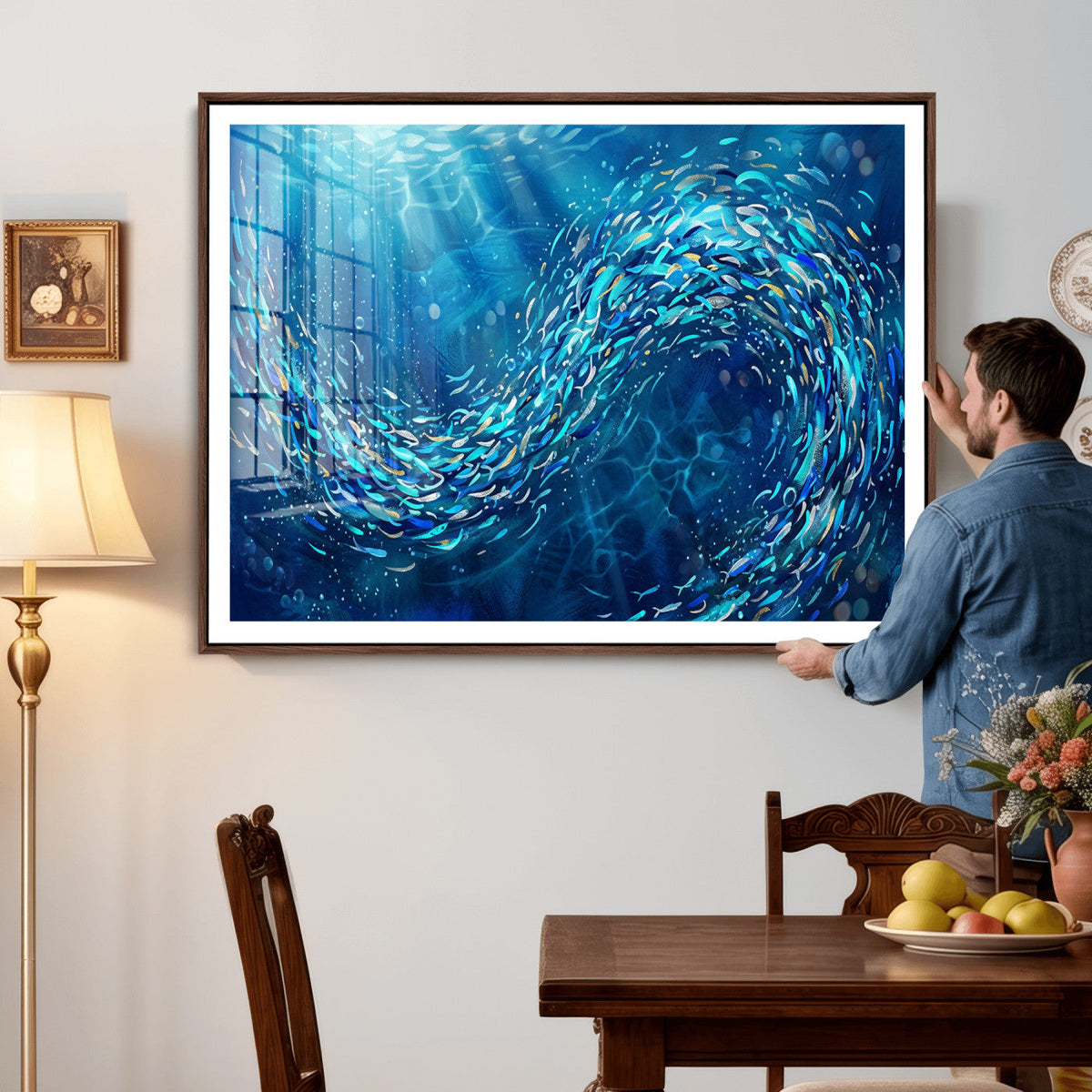 School of Fish Canvas Print | Blue Ocean Underwater Wall Art