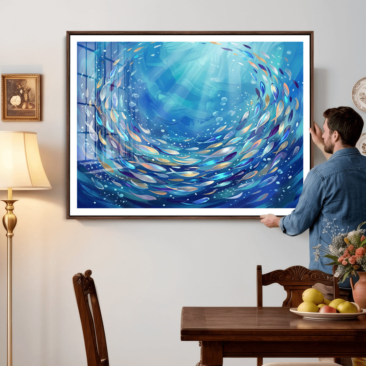 School of Fish Canvas Print | Blue Ocean Underwater Wall Art