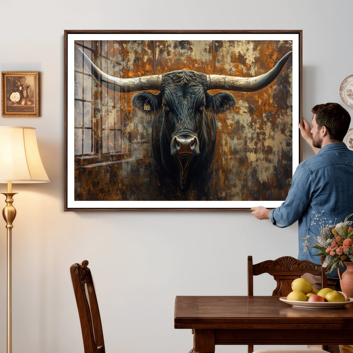 Longhorn Texas Cow Bull Wall Art | Rustic Farmhouse Canvas