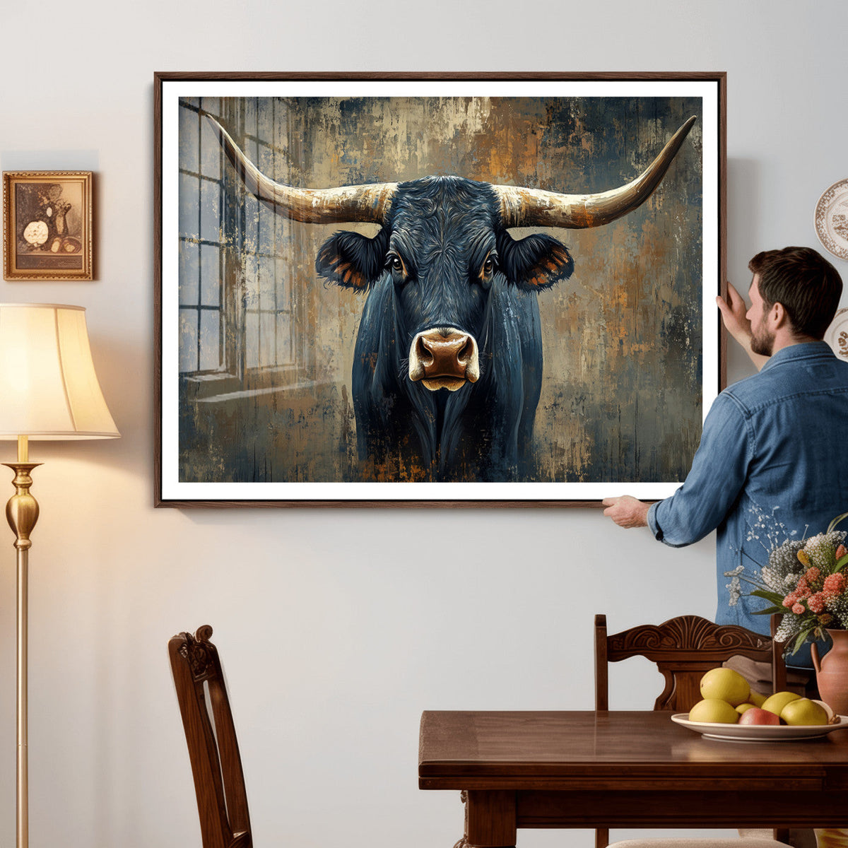 Texas Western Wall Art Canvas Print - Abstract Cow Longhorn