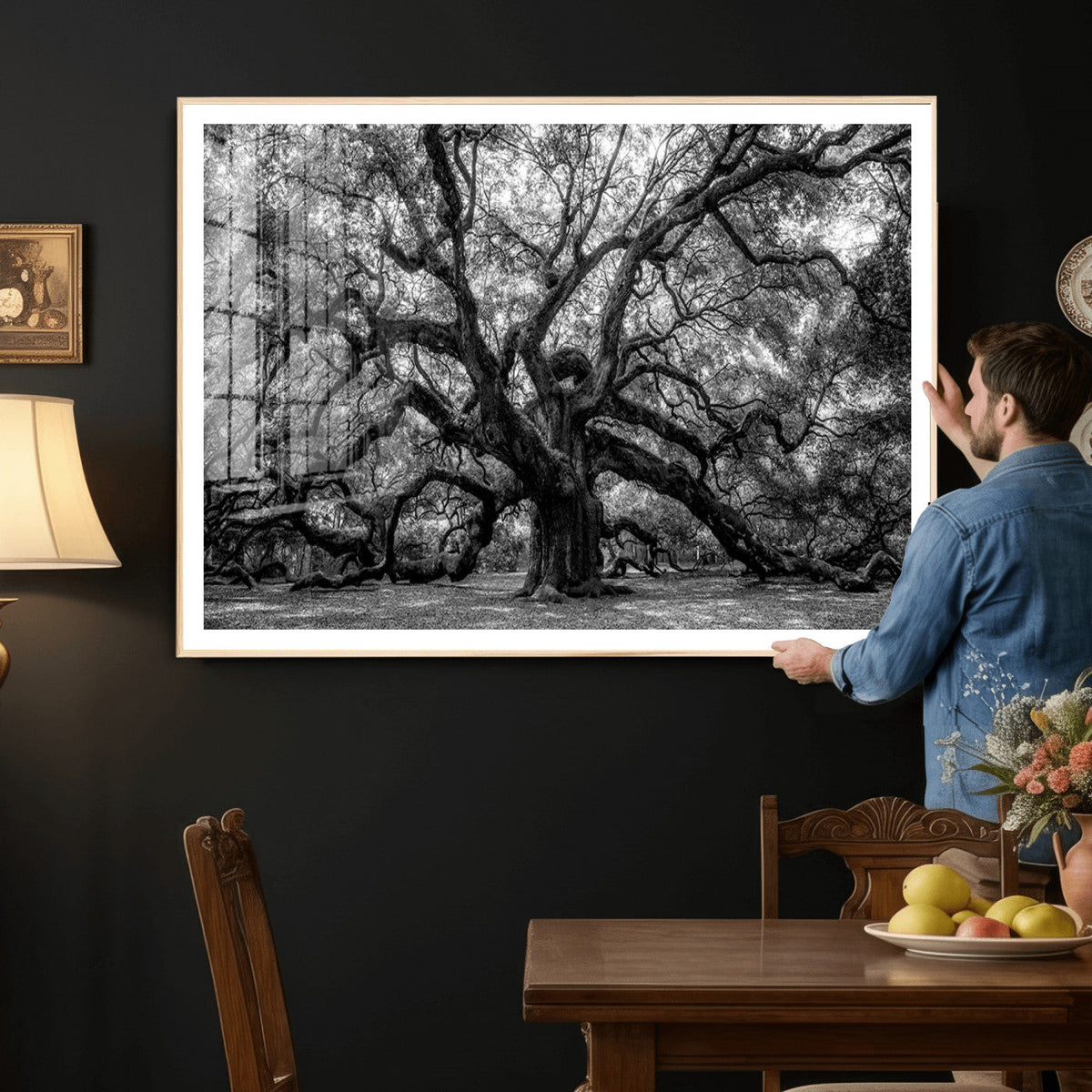 Black and White Old Angel Oak Tree Wall Art Canvas Print