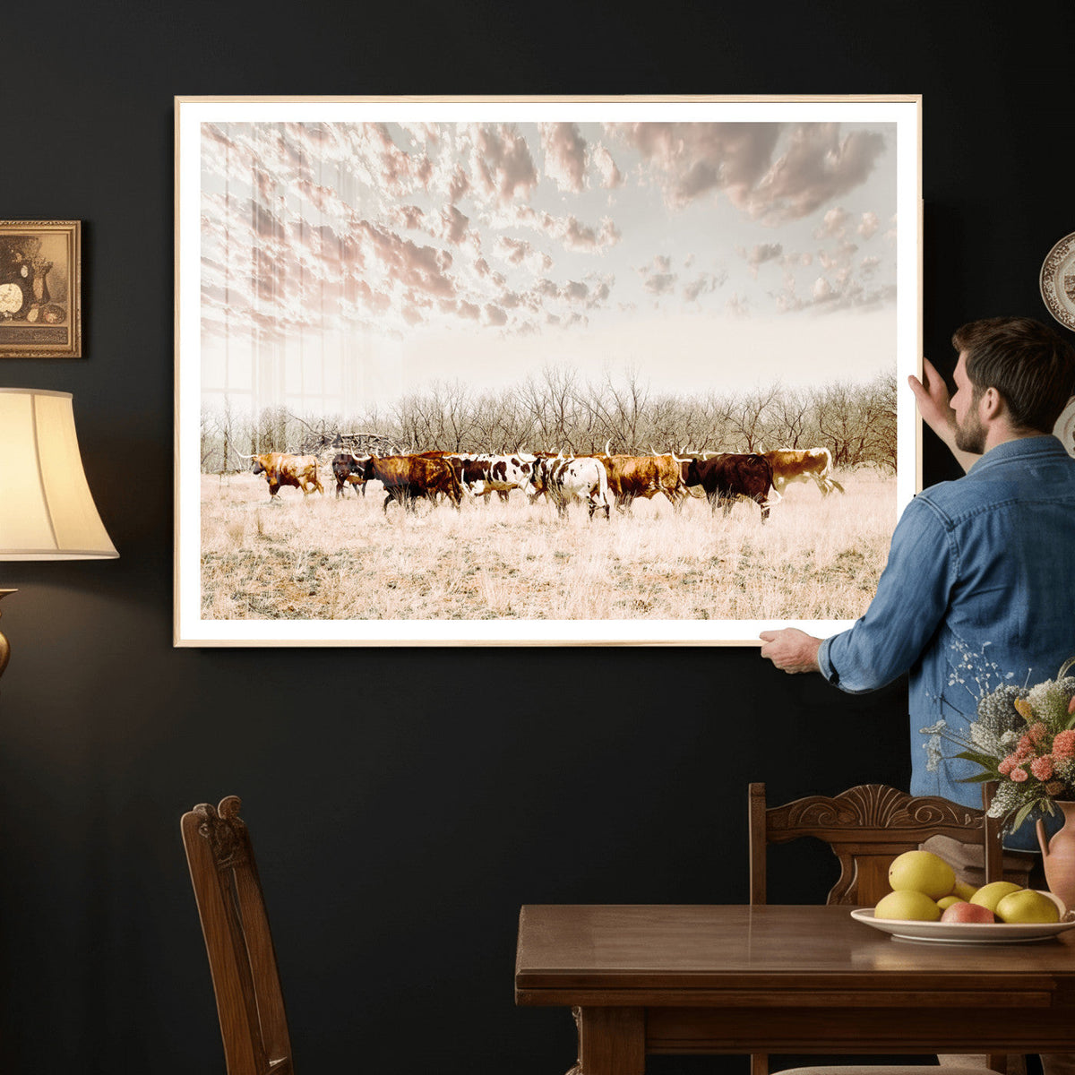 Longhorn Cattle Wall Art Canvas Print – Framed Texas Ranch