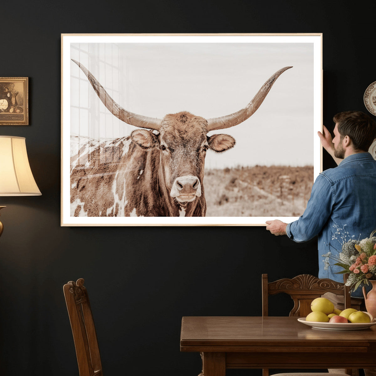Longhorn Cow Wall Art Canvas Print – Framed Texas Ranch