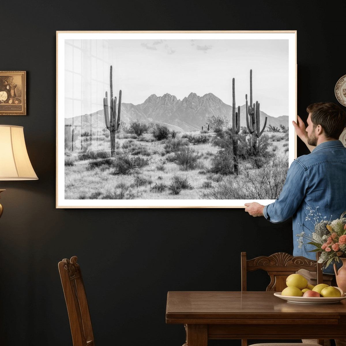 Black White Arizona Desert Canvas Wall Art Cactus Farmhouse
