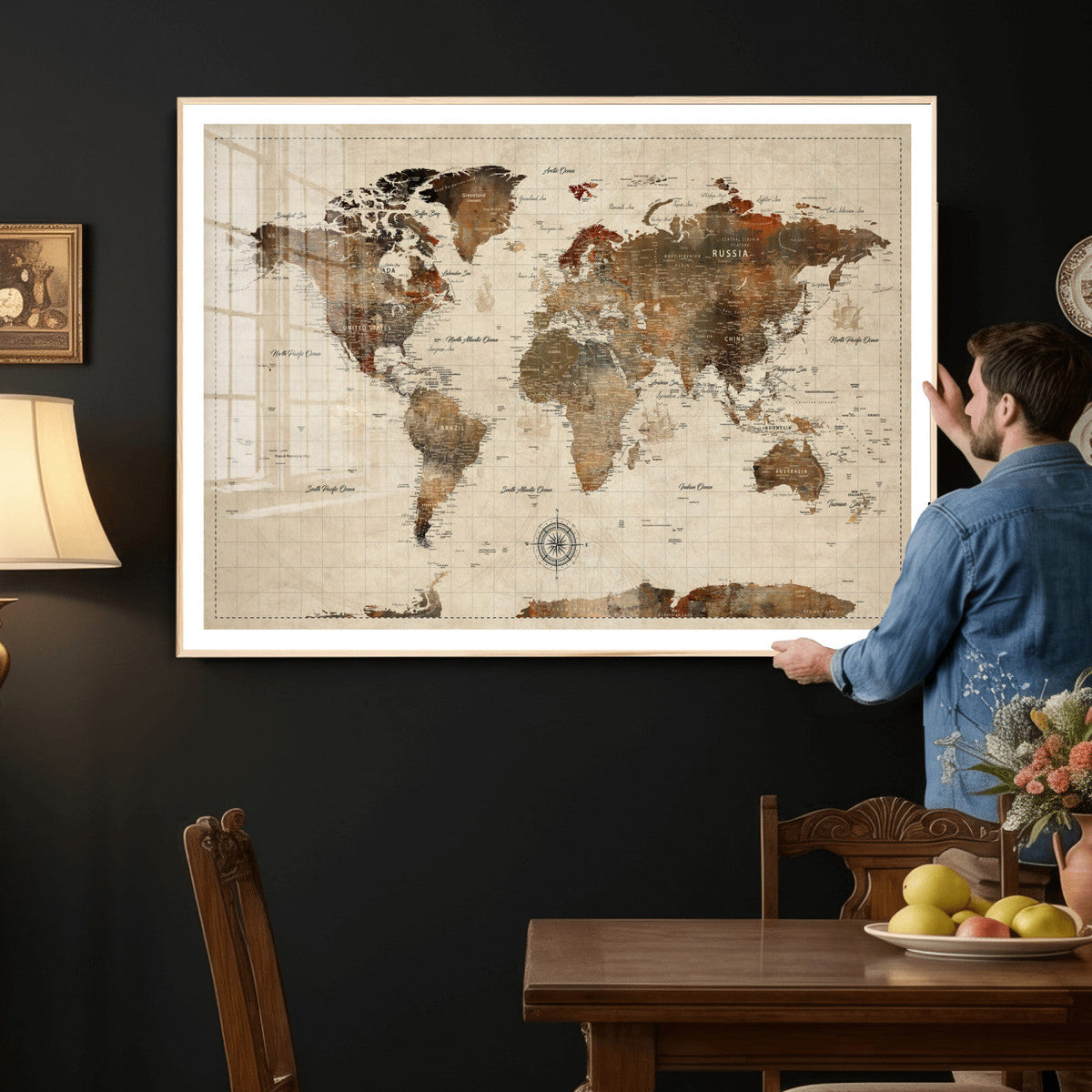 World Map Canvas Print – Framed Detailed Map of the World