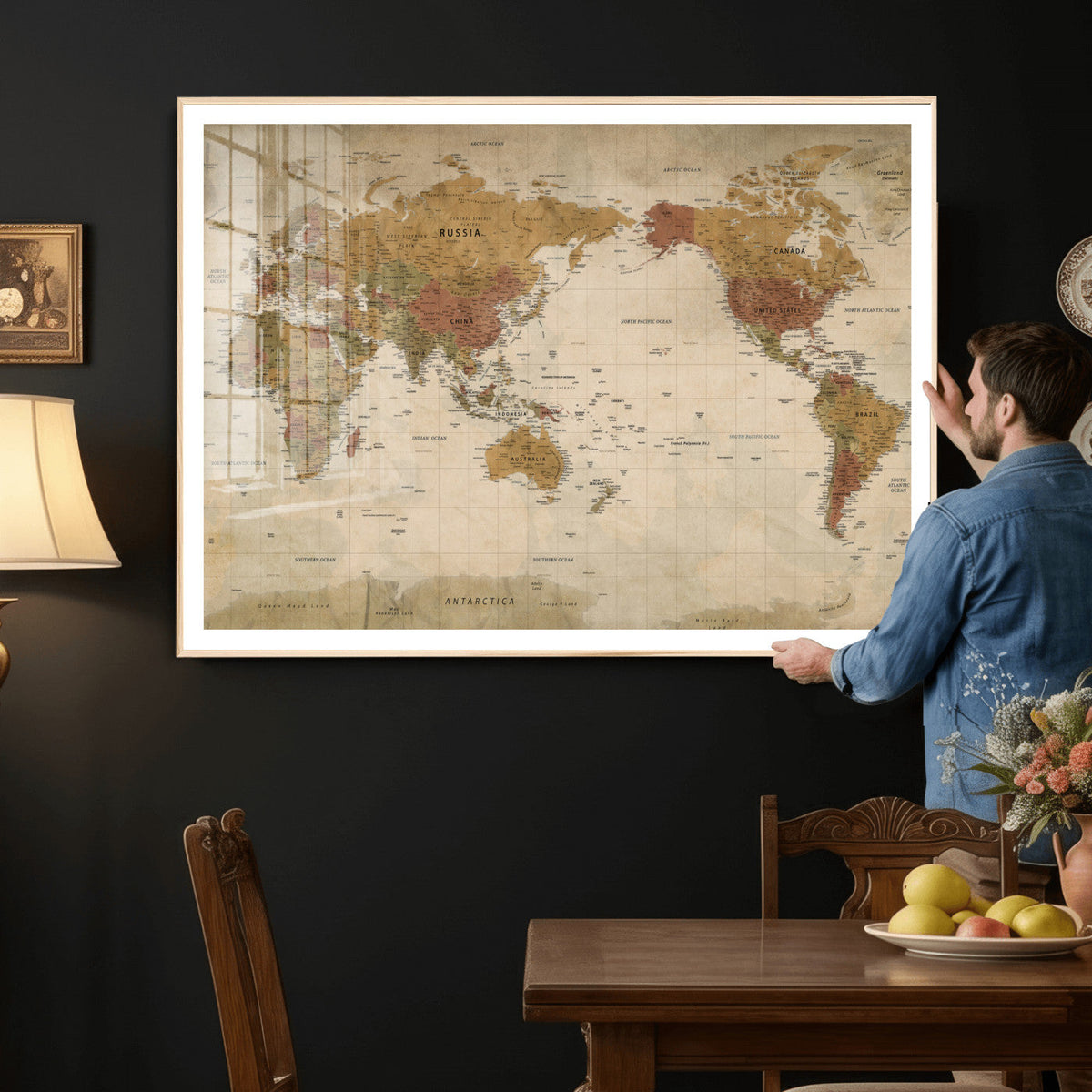 Vintage Detailed World Map Wall Art Canvas Print – Antique