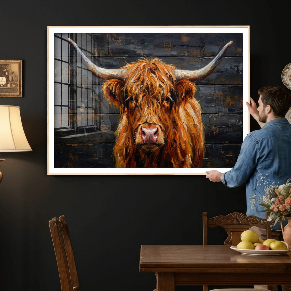 Highland Cow Wall Art Canvas Print, Rustic Farm Animal