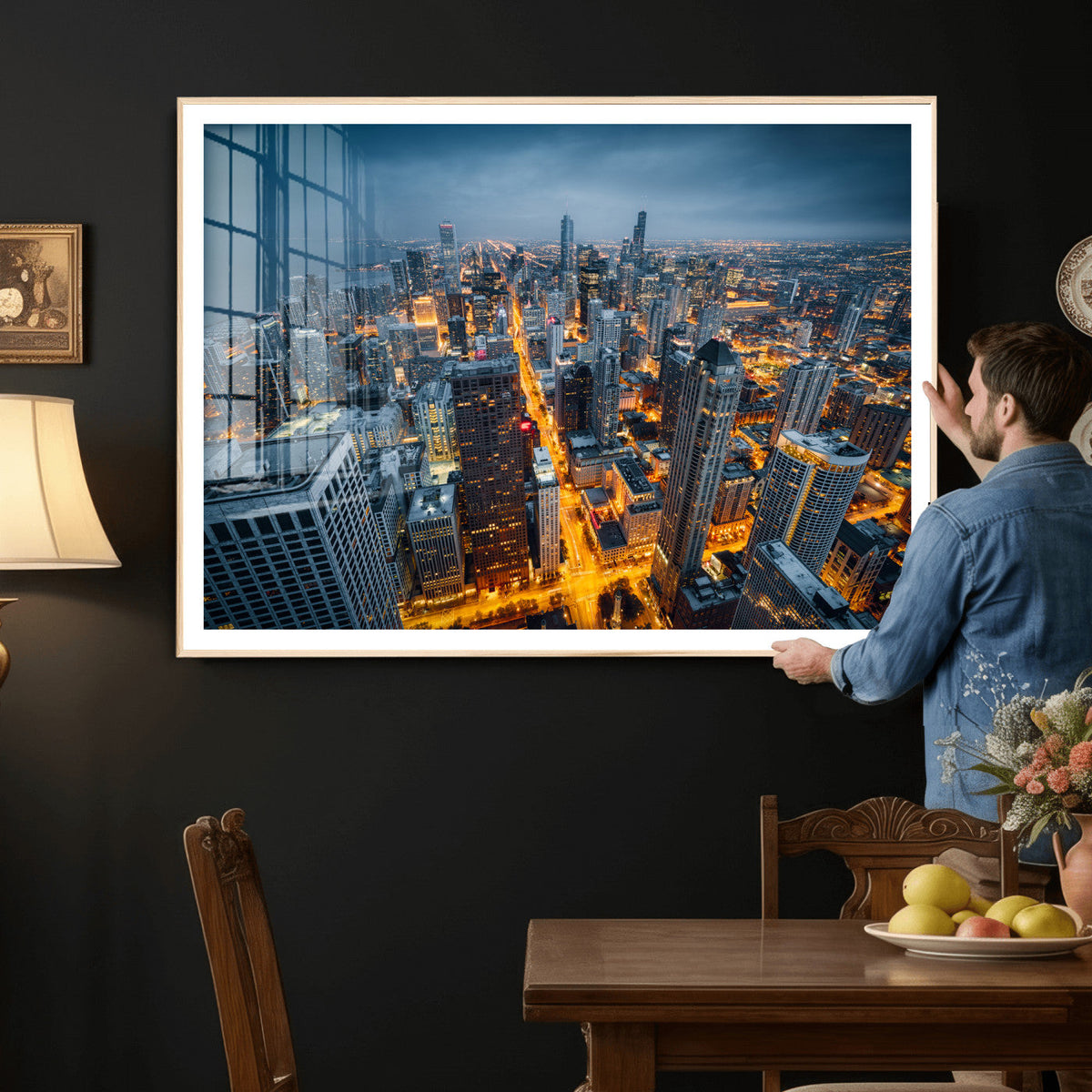 Chicago Wall Art Canvas Print - Chicago City Downtown Night
