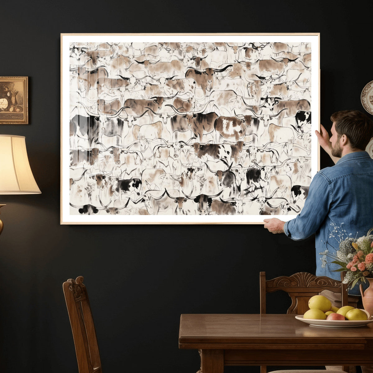 Abstract Texas Cow Canvas Print for Cabin and Western Home