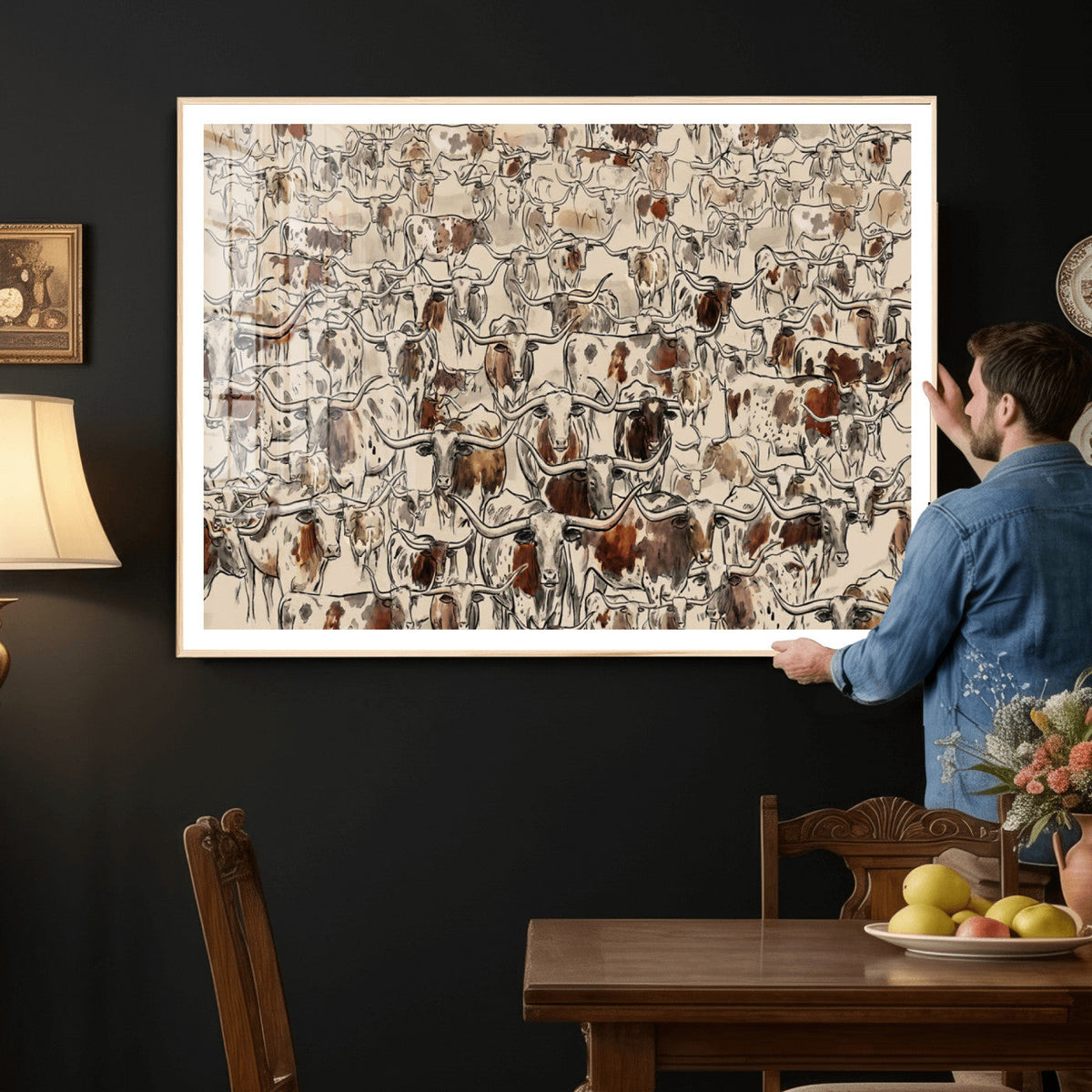 Abstract Longhorn Wall Art Canvas Print - Farm Animal