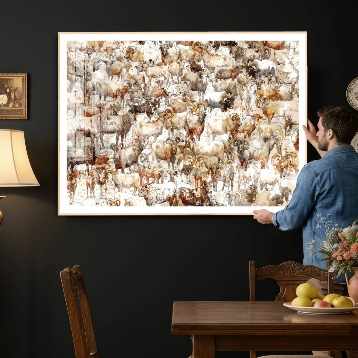 Farmhouse Bighorn Sheep Wall Art Canvas Print - Abstract