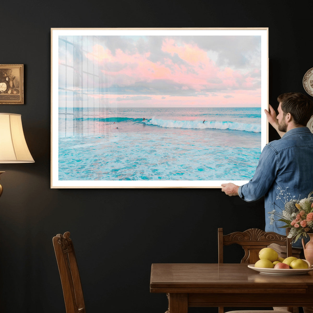 Ocean Wave Wall Art Canvas Print, Pastel Surf Seascape