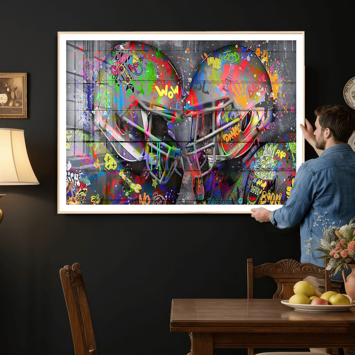 Graffiti Football Helmets Wall Art Canvas Print, Urban